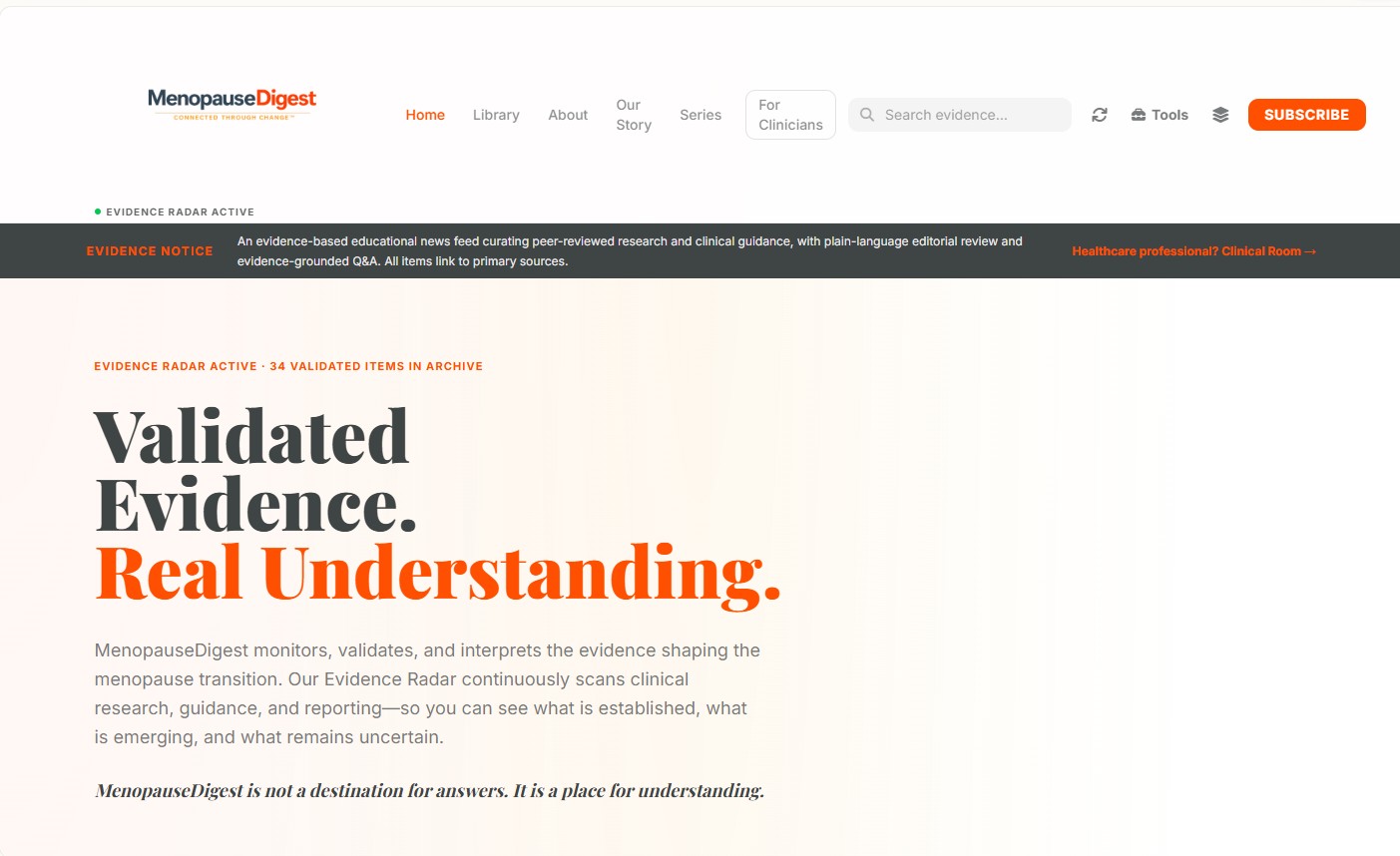 MenopauseDigest — Validated Evidence hero preview