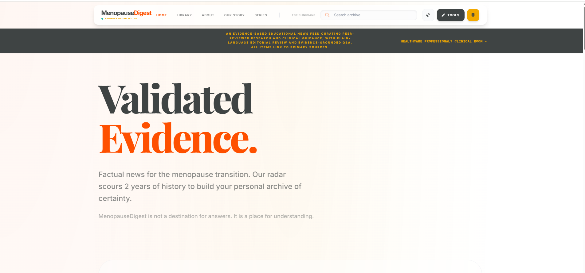 MenopauseDigest — Validated Evidence hero preview